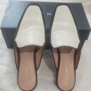 Cole Haan White and Brown Mules with Pointed Toe